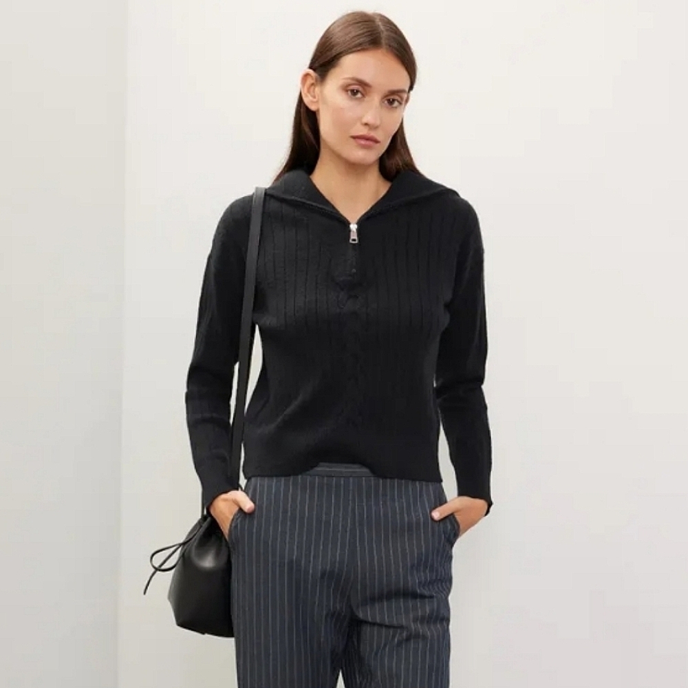 NWT Saks Area Stars Nova Quarter Zip Sweater in black size small